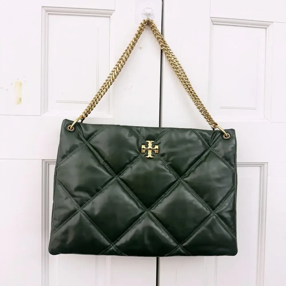 Tory Burch Kira Diamond Quilted Leather Hobo Bag in Green